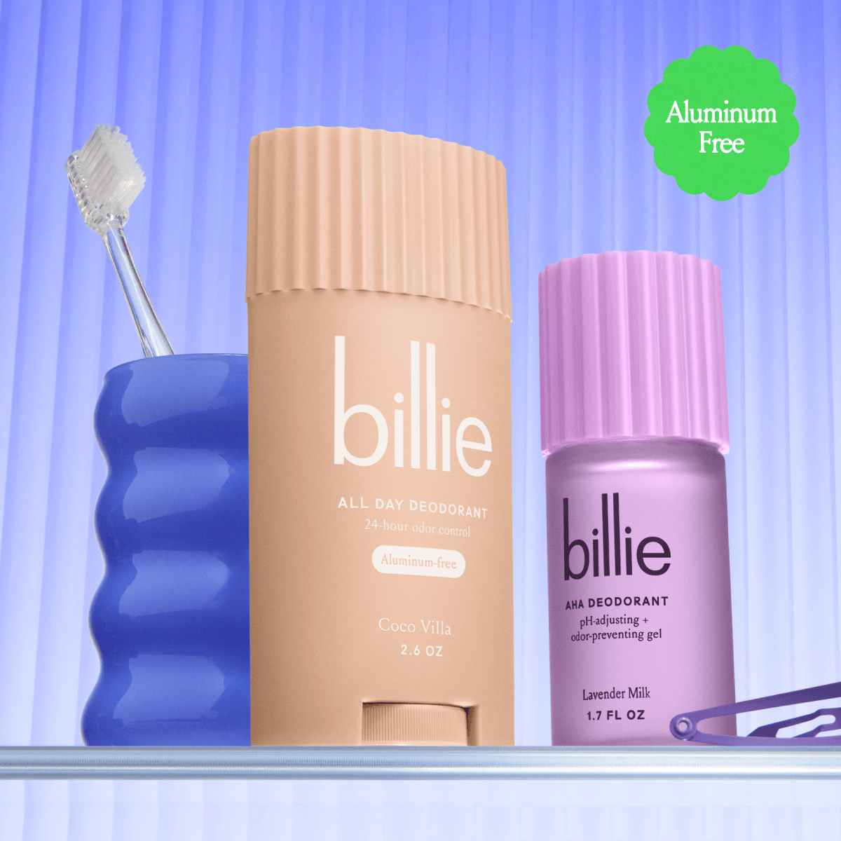 Two aluminum-free deos.<br>24-hour protection.